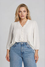 Load image into Gallery viewer, Plus 3/4 Sleeve Ruffle Trim Pintuck Deta
