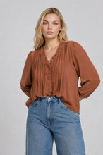 Load image into Gallery viewer, Plus 3/4 Sleeve Ruffle Trim Pintuck Deta
