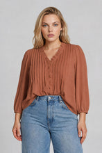 Load image into Gallery viewer, Plus 3/4 Sleeve Ruffle Trim Pintuck Deta
