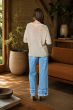 Load image into Gallery viewer, Split Neck Short Sleeve Sheer Crochet Kn
