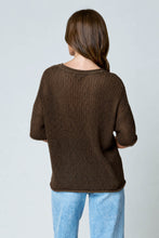 Load image into Gallery viewer, Split Neck Short Sleeve Sheer Crochet Kn
