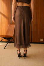 Load image into Gallery viewer, Satin Lace Hem Back Slit Pencil Midi Skirt
