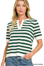 Load image into Gallery viewer, Split Neck Stripe Short Sleeve Sweater
