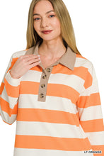 Load image into Gallery viewer, Striped Contrast Collar Polo Tee
