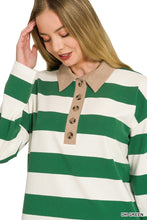 Load image into Gallery viewer, Striped Contrast Collar Polo Tee
