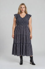 Load image into Gallery viewer, Plus Plaid V Neck Smocked Tiered Midi Dress
