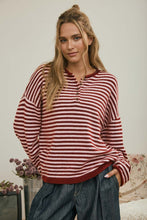 Load image into Gallery viewer, Button Henley Stripe Long Sleeve Drop Sh
