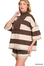 Load image into Gallery viewer, F/terry Striped Half Zip High Neck Top &amp;
