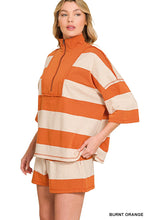 Load image into Gallery viewer, F/terry Striped Half Zip High Neck Top &amp;
