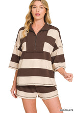 Load image into Gallery viewer, F/terry Striped Half Zip High Neck Top &amp;
