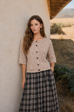 Load image into Gallery viewer, Button Down Short Sleeve Raw Edge Knit T
