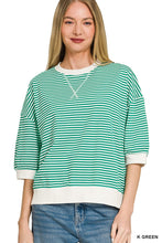 Load image into Gallery viewer, Striped Rib Banded Short Sleeve Pullover
