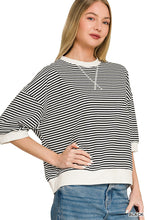 Load image into Gallery viewer, Striped Rib Banded Short Sleeve Pullover
