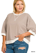Load image into Gallery viewer, Plus Striped Rib Banded Short Sleeve Pul
