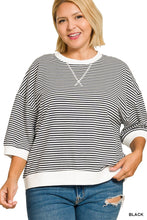 Load image into Gallery viewer, Plus Striped Rib Banded Short Sleeve Pul
