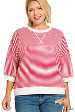 Load image into Gallery viewer, Plus Striped Rib Banded Short Sleeve Pul
