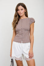 Load image into Gallery viewer, Plaid Button Down Puff Sleeve Contoured
