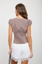 Load image into Gallery viewer, Plaid Button Down Puff Sleeve Contoured
