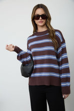 Load image into Gallery viewer, Multi-color Stripe Crew Neck Relaxed Knit Sweater.
