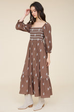 Load image into Gallery viewer, Floral Embroidery Long Sleeve Smocked Mi
