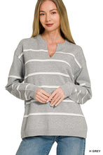 Load image into Gallery viewer, Viscose Split Neck Striped Sweater
