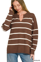 Load image into Gallery viewer, Viscose Split Neck Striped Sweater
