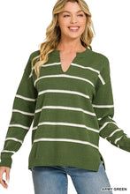 Load image into Gallery viewer, Viscose Split Neck Striped Sweater

