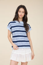 Load image into Gallery viewer, Marled Stripe Short Sleeve Raw Edge Knit Sweater
