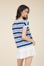 Load image into Gallery viewer, Marled Stripe Short Sleeve Raw Edge Knit Sweater
