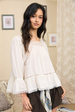 Load image into Gallery viewer, Off-shoulder Lace Trim Front Tie Long Sleeve Top
