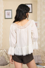 Load image into Gallery viewer, Off-shoulder Lace Trim Front Tie Long Sleeve Top
