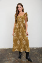 Load image into Gallery viewer, Medallion Pattern Tie Strap Midi Dress
