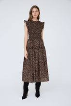 Load image into Gallery viewer, Leopard Sleeveless Smocked Tiered Midi Dress
