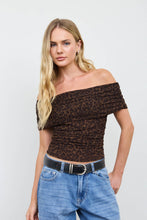 Load image into Gallery viewer, Off-shoulder Ruched Mesh Animal Print Kn
