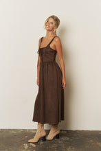 Load image into Gallery viewer, Lace Up Front Sleeveless Suede Midi Dres
