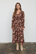 Load image into Gallery viewer, Floral V Neck Long Sleeve Ruffle Trim Midi
