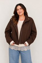 Load image into Gallery viewer, Plus Zip-up Mock Neck Elastic Hem Jacket
