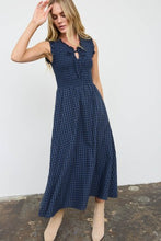 Load image into Gallery viewer, Plaid V-neck Tie Front Smocked Midi Dress
