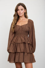 Load image into Gallery viewer, Smocked Bishop Sleeve Tiered Mini Dress
