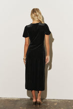 Load image into Gallery viewer, Polka Dot Velvet Lace Trim Puff Sleeve Midi dress
