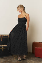 Load image into Gallery viewer, Polka Dot Flock Spaghetti Strap A-line Midi dress
