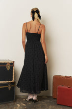 Load image into Gallery viewer, Polka Dot Flock Spaghetti Strap A-line Midi dress
