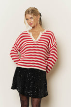 Load image into Gallery viewer, Striped Notch V Neck Relaxed Knit Sweater
