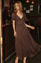 Load image into Gallery viewer, Lace Bodice Front Tie Puff Sleeve Satin
