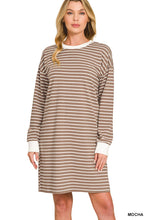Load image into Gallery viewer, Striped Contrast Trim Rib Banded T-shirts Dress
