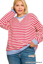 Load image into Gallery viewer, Plus Striped Rib Banded Long Sleeve Pull
