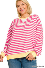 Load image into Gallery viewer, Plus Striped Rib Banded Long Sleeve Pull
