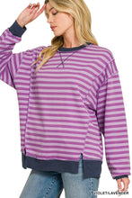 Load image into Gallery viewer, French Terry Striped Long Sleeve Pullove
