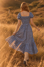 Load image into Gallery viewer, Plaid Smocked Puff Sleeve Tiered Midi Dress
