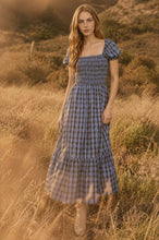 Load image into Gallery viewer, Plaid Smocked Puff Sleeve Tiered Midi Dress
